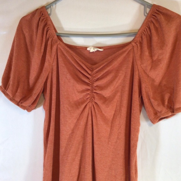Dept 222 women rust ribbed rushed puff sleeve top Small boho romantic soft girl - Picture 3 of 9